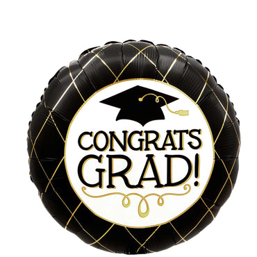 Graduation Black & Gold Satin Foil Balloon 45cm
