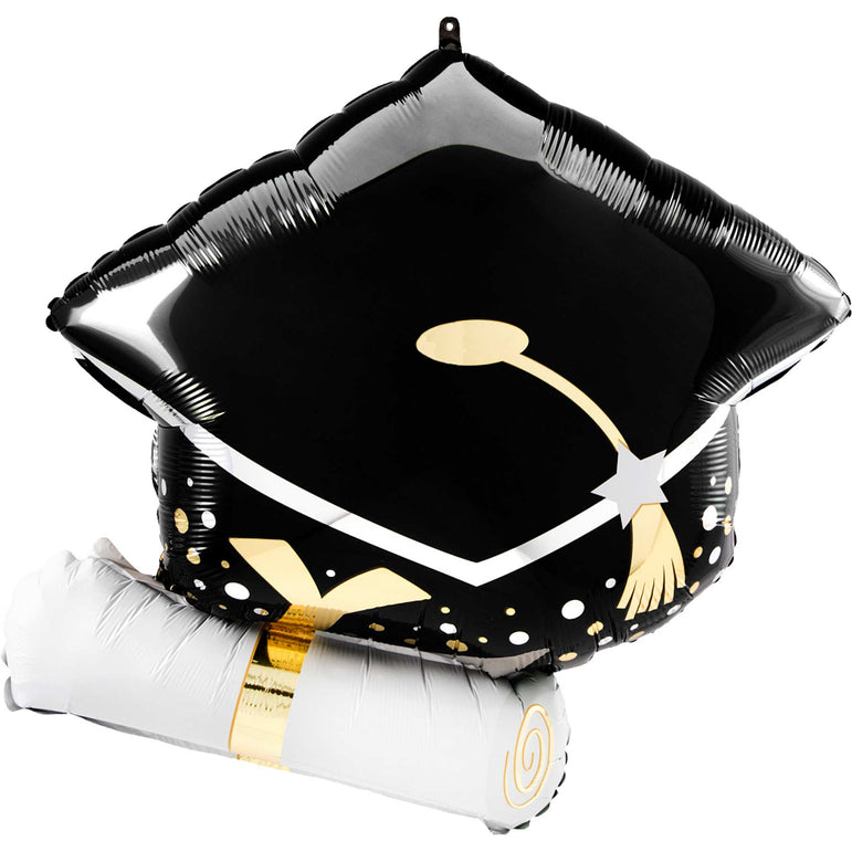 Black Grad Cap & White Diploma SuperShape Balloon 63cm