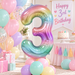Pastel Multicolor Number 3 Foil Balloon, 34in