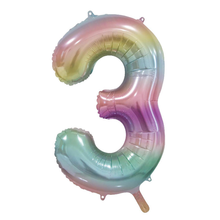Pastel Multicolor Number 3 Foil Balloon, 34in