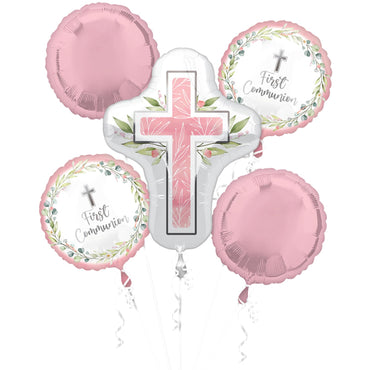 My First Communion Pink Balloon Bouquet, 5pcs