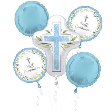 My First Communion Blue Balloon Bouquet, 5pcs
