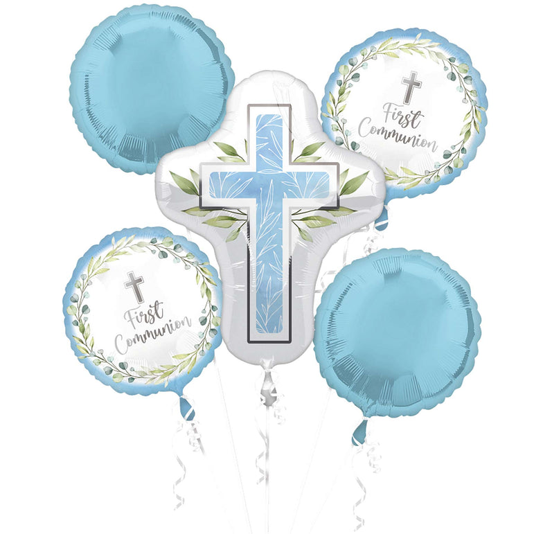 My First Communion Blue Balloon Bouquet, 5pcs