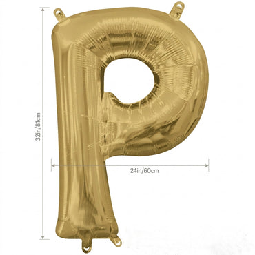 White Gold Letter P Supershape Foil Balloon 60x81cm Party Decoration