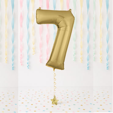 White Gold Number 7 Supershape Foil Balloon 55x88cm Party Decoration