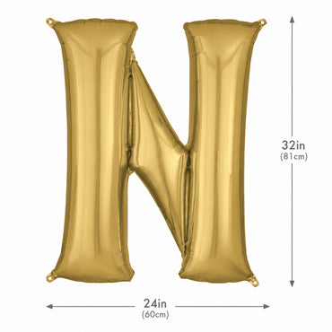 White Gold Letter N Supershape Foil Balloon 60x81cm Party Decoration