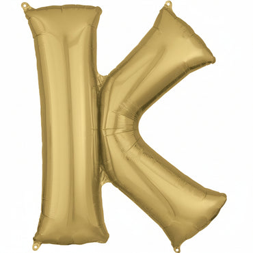 A white gold letter K supershape foil balloon.