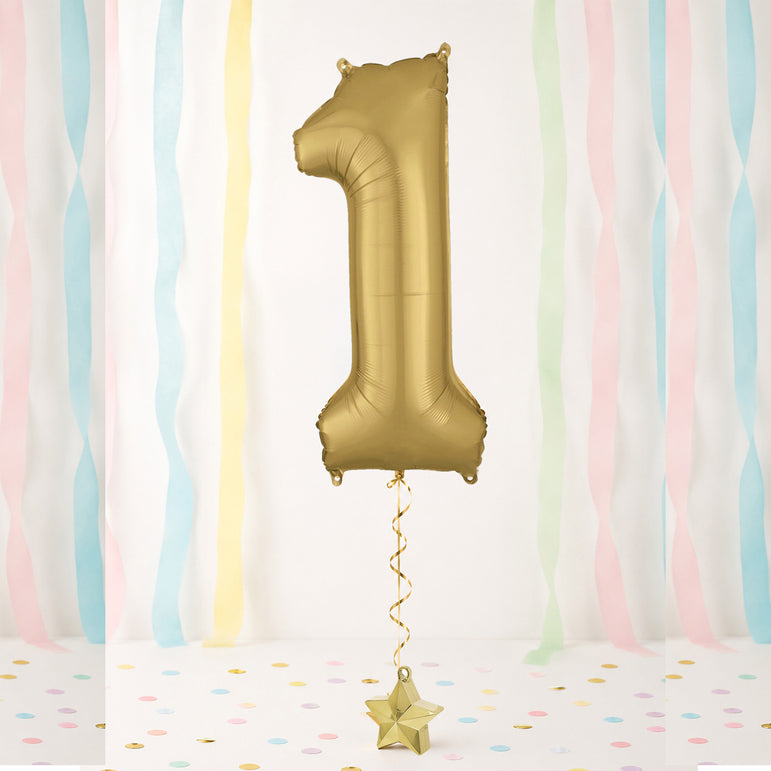 White Gold Number 1 Supershape Foil Balloon 33x86cm Party Decoration