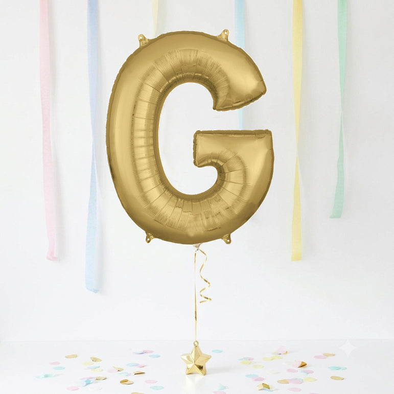 White Gold Letter G Supershape Foil Balloon