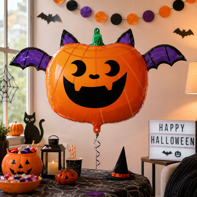 Fun & Spooky Pumpkin Bat Standard Shape Balloon 66x38cm