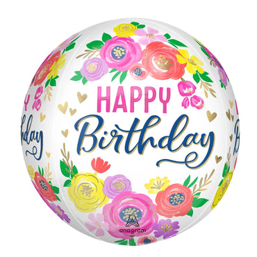 Artful Floral Birthday Orbz Balloon