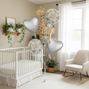 Baby Shower Soft Jungle Hello Baby Balloon Bouquet, 5pcs