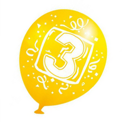 Number 3 Assorted Latex Balloons 8in, 6pcs