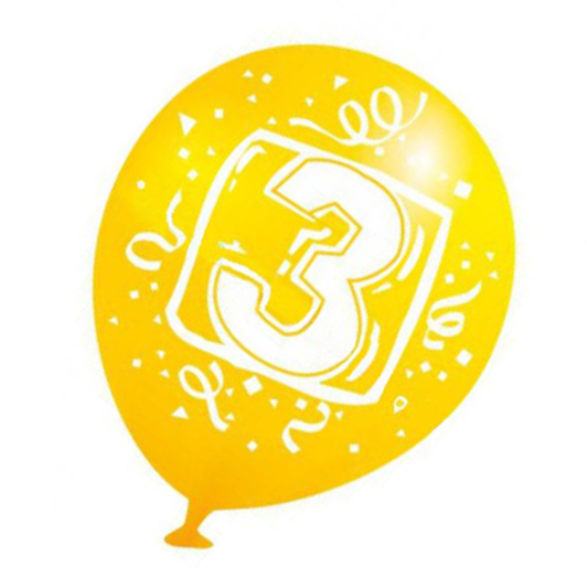 Number 3 Assorted Latex Balloons 8in, 6pcs