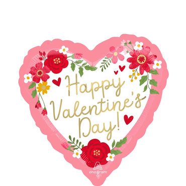 Happy Valentine's Day Floral Foil Balloon 45cm