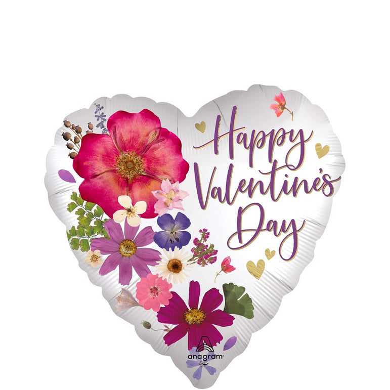 Happy Valentine's Day Pressed Flowers Foil Balloon 45cm