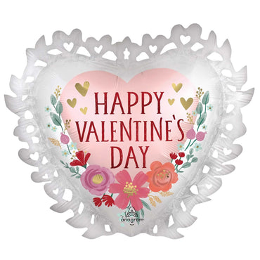 Happy Valentine's Day Romantic Flowers SuperShape Foil Balloon 58x53cm