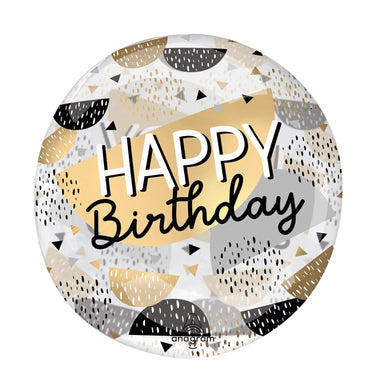 Clearz Happy Birthday Black & Gold Orbz Balloon