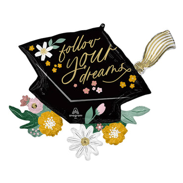 Follow Your Dreams Grad Cap Blooms Supershape Foil Balloon 30in