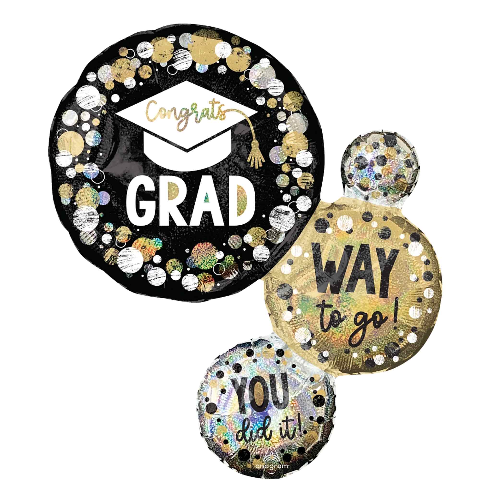 Way To Go Grad Circles And Dots Holographic SuperShape Foil Balloons