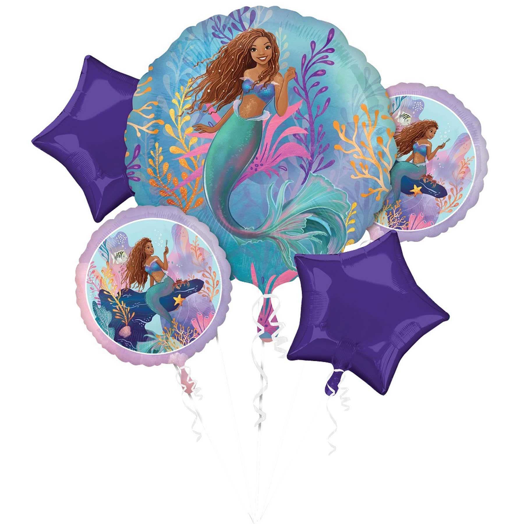 Little Mermaid Live Action Balloon Bouquet, 5pcs