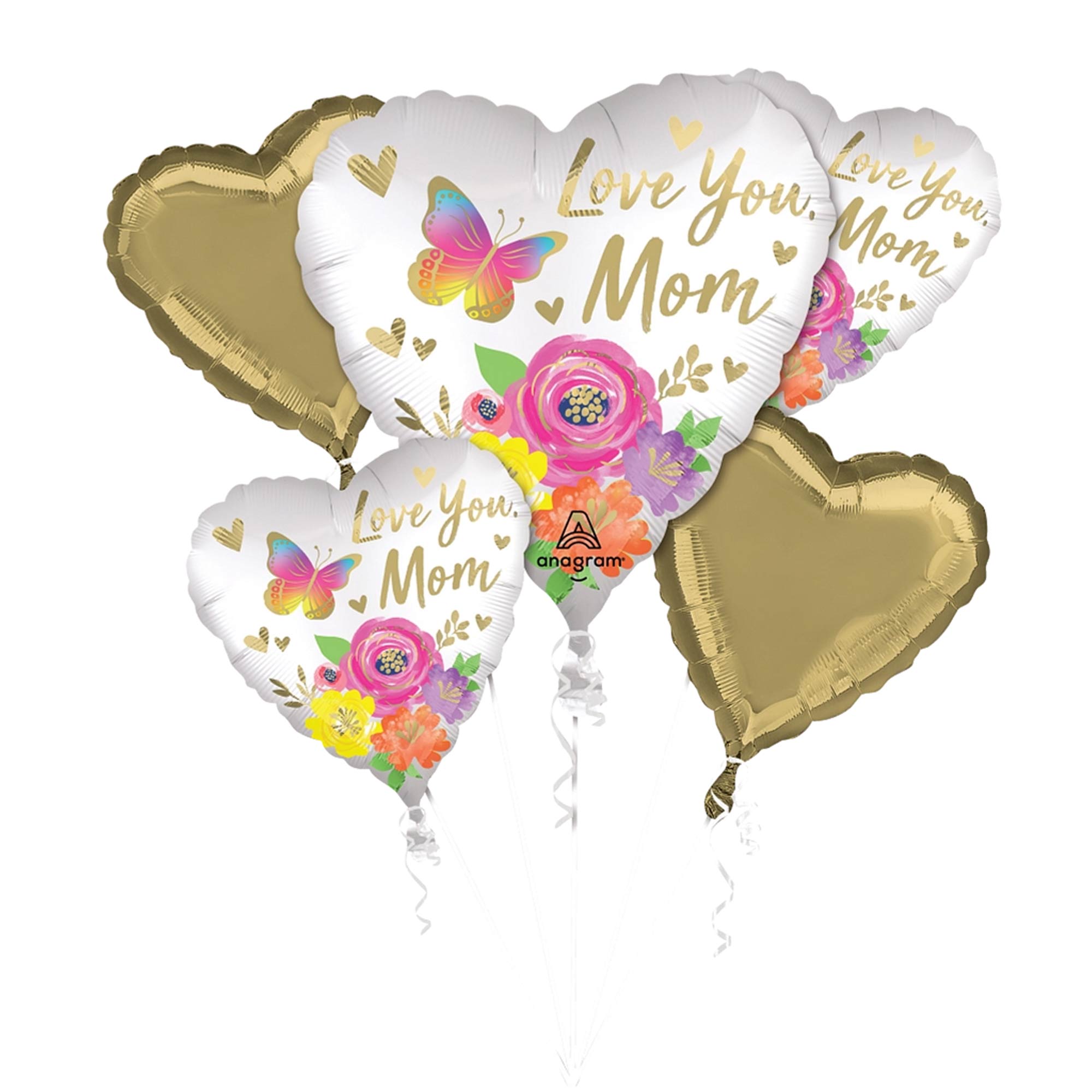 Love You Mom Satin Floral  Balloon Bouquet 5pcs