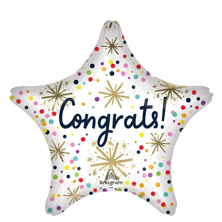 Congratrs Confetti Sprinkle Star Jumbo Foil Balloon 28in