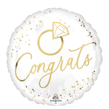 Congrats White Gold Wedding Foil Balloon 18in