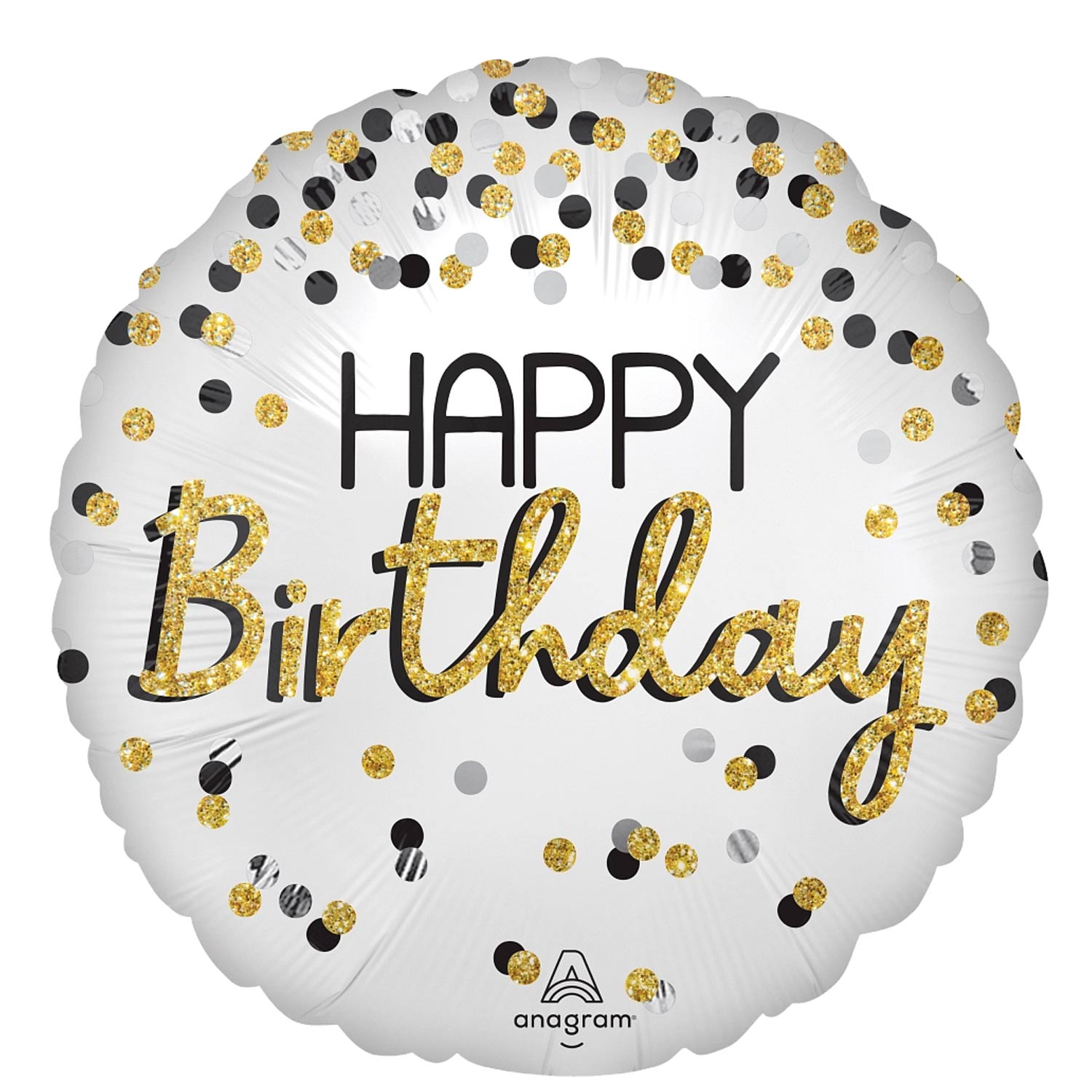 Satin Happy Birthday Black Silver Gold Foil Balloon 28in