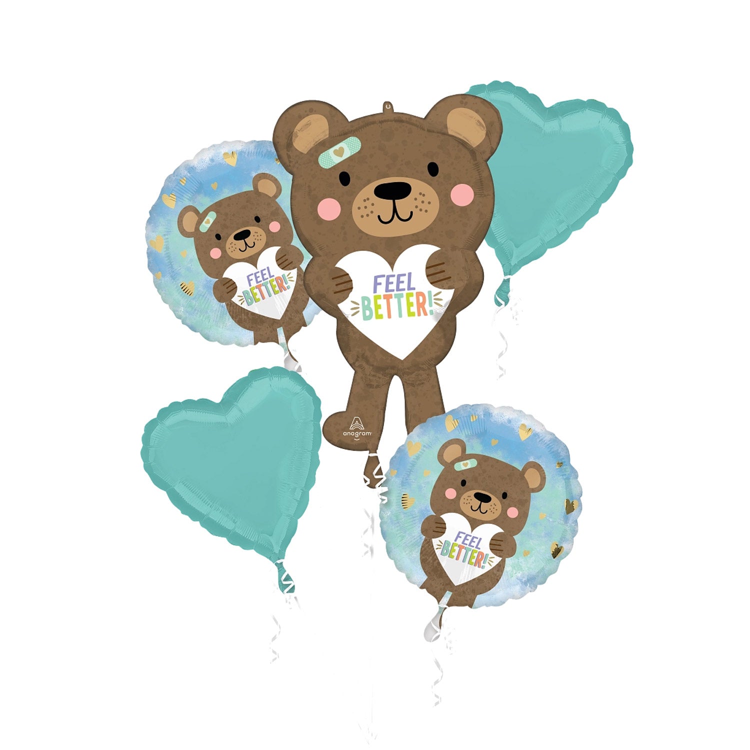 Feel Better Bear Foil Balloons Bouquet 5pcs