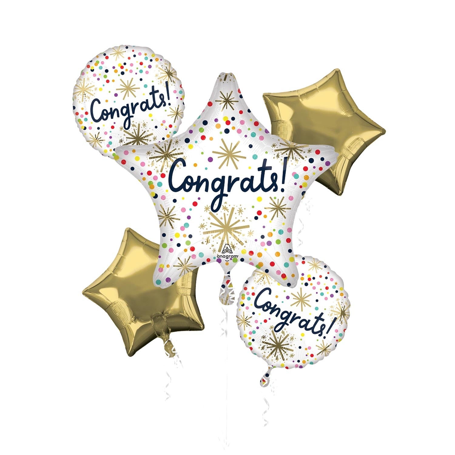 Congrats Confetti Sprinkle Foil Balloon Bouquet 5pcs