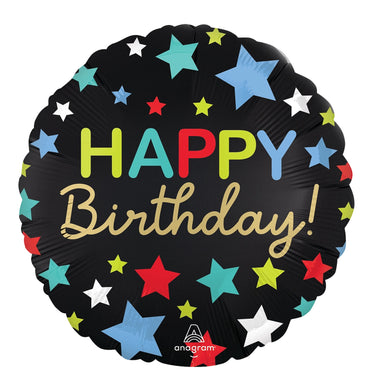 Satin Happy Birthday Stars Foil Balloon 18in