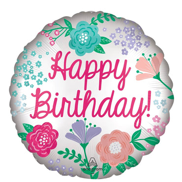 Happy Birthday Garden Satin Balloon 18in