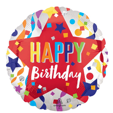 Happy Birthday Star Satin Foil Balloon 18in