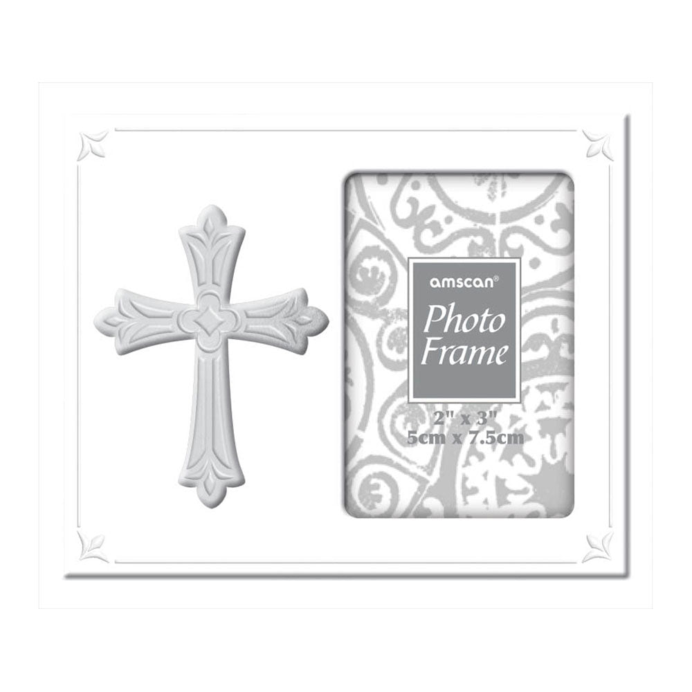 Religious White  Metal Frame With Cross