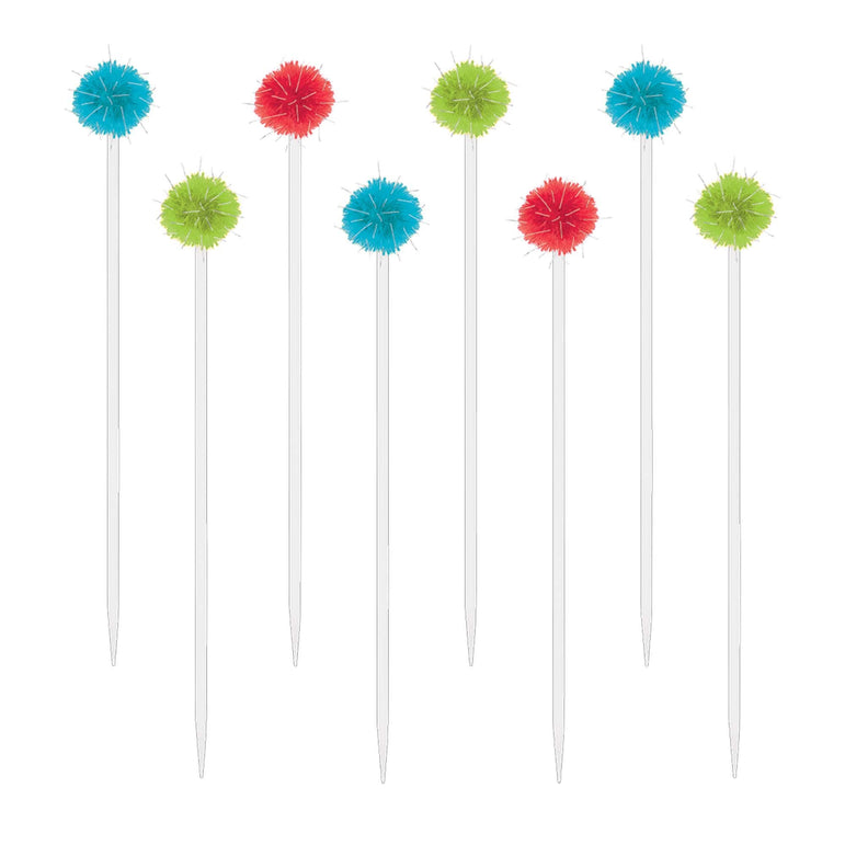 Pom Pom Drink Plastic Stirrers 12pcs