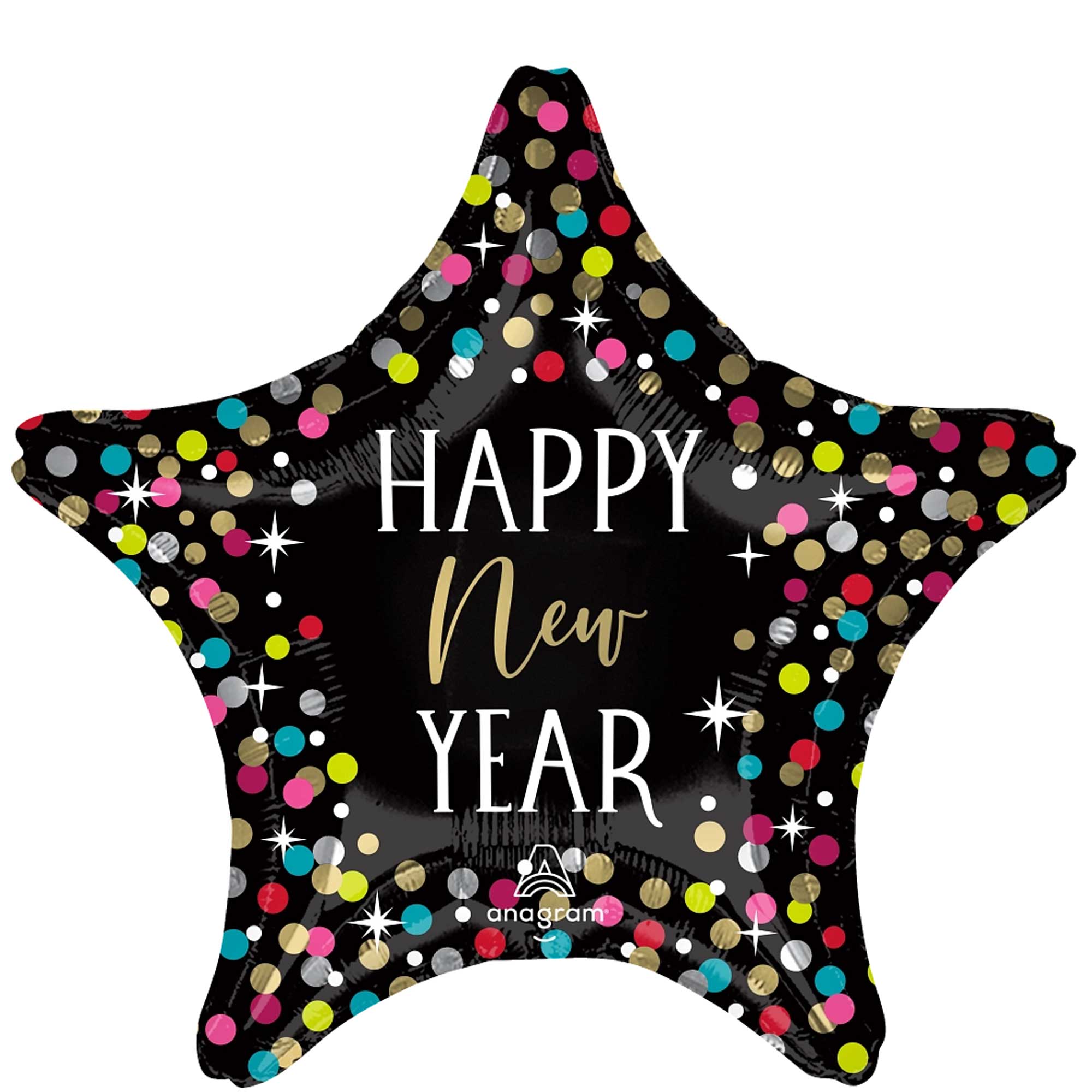 Happy New Year Colorful Confetti Star Foil Balloon 18In