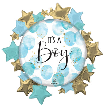 Baby Boy Blue Watercolor Supershape Foil Balloons