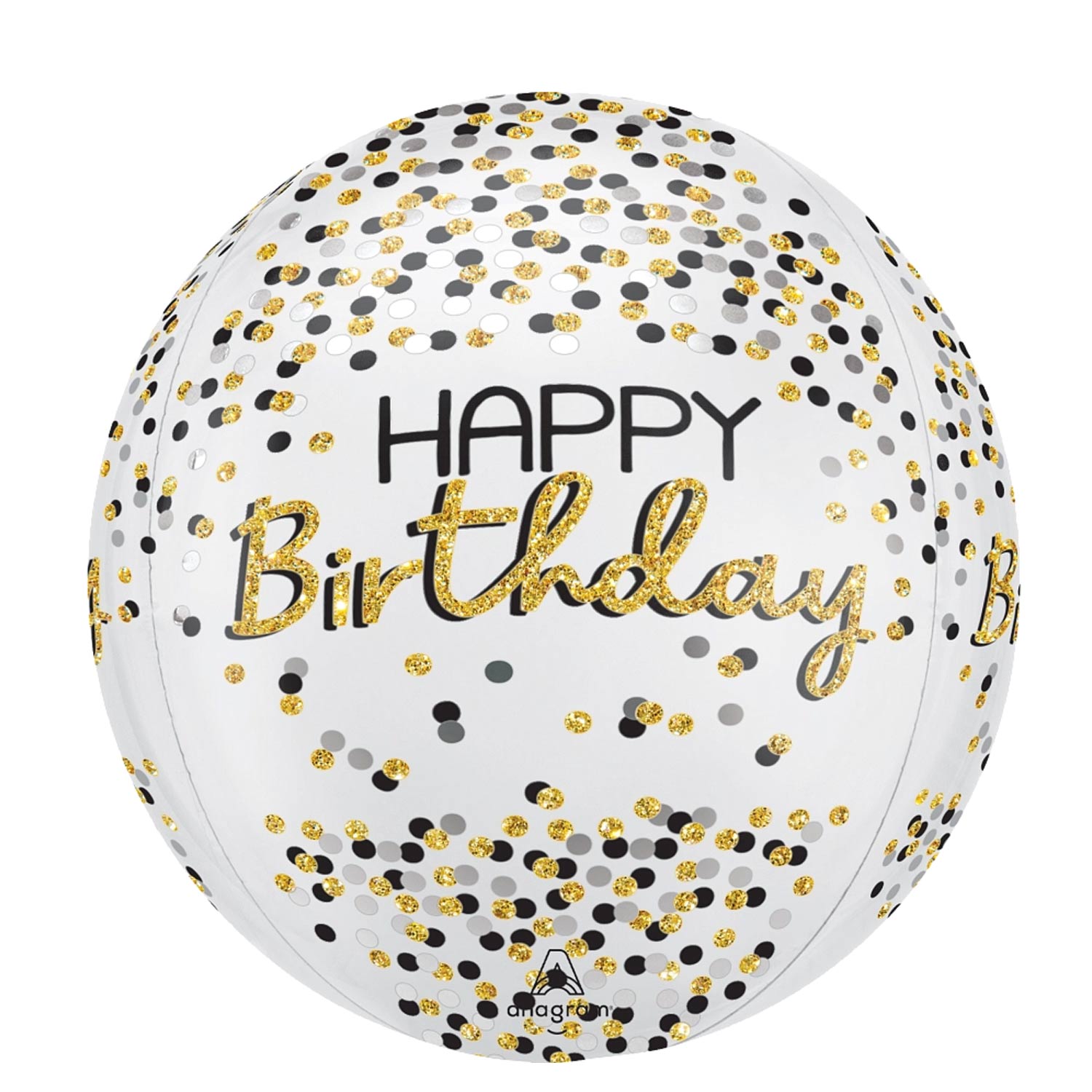 Happy Birthday Black, Silver, Gold Orbz Foil Balloon