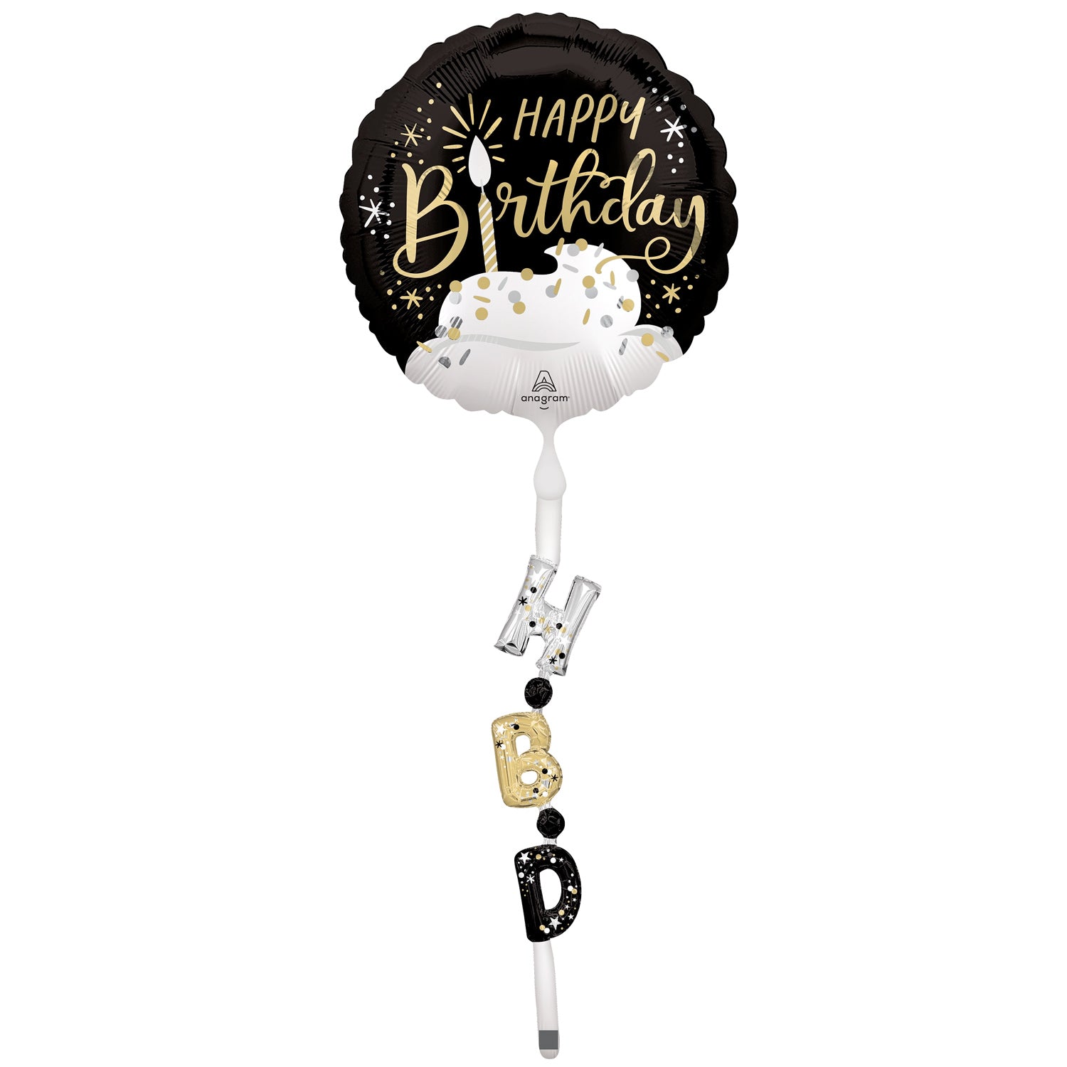 Black,Silver,Gold Happy Birthday Airwalker Balloons
