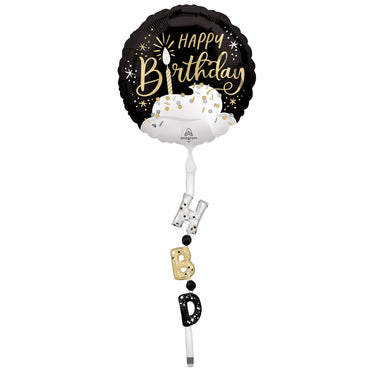 Black,Silver,Gold Happy Birthday Airwalker Balloons