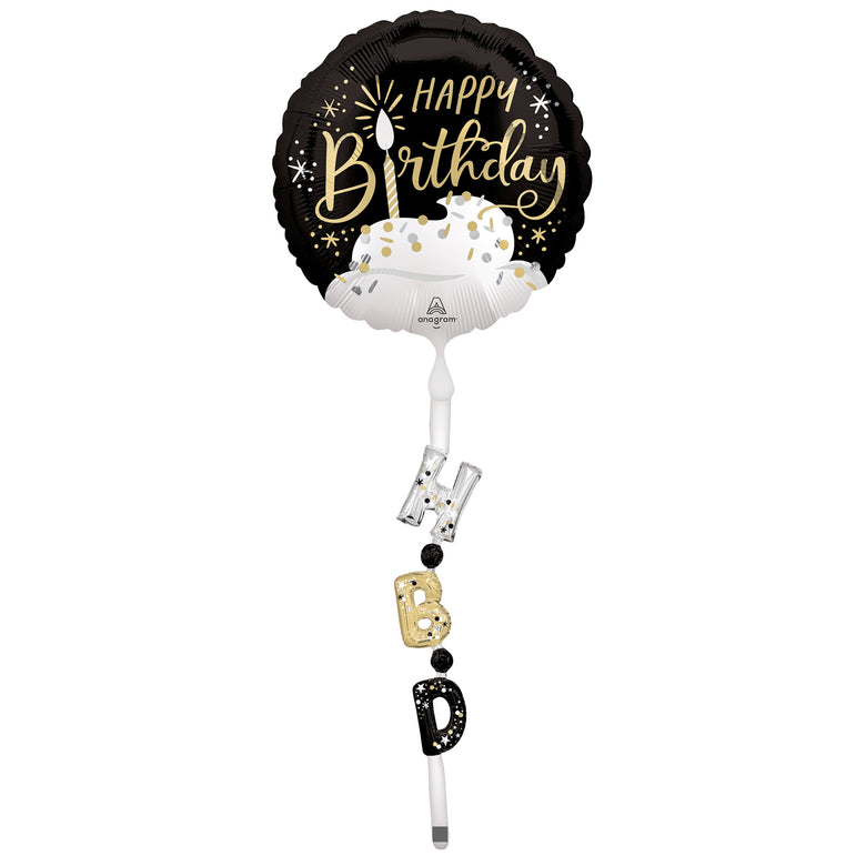 Black,Silver,Gold Happy Birthday Airwalker Balloons