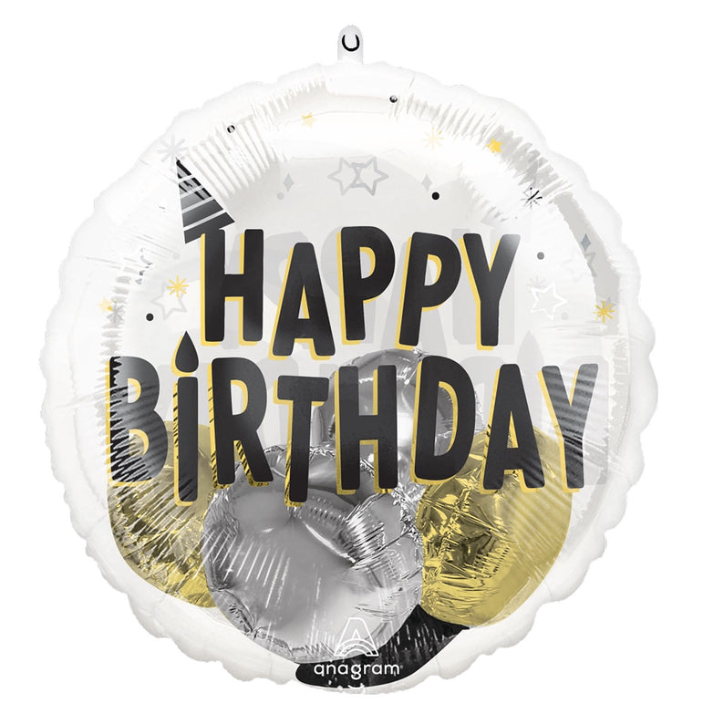 Black Silver Gold Birthday Party Insiders Foil Balloon 18in