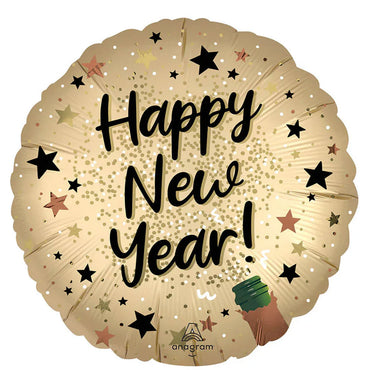 Happy New Year Natural Sparkle Satin Balloon 18in
