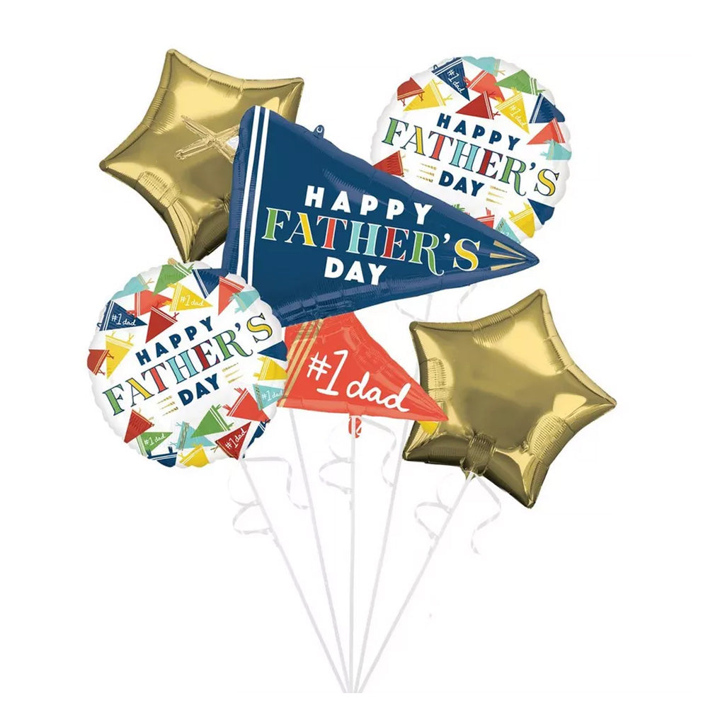 Happy Fathers Day Varsity Day Foil Balloon Boquet 5Pcs