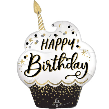 Birthday Wishes Black,Silver,Gold Satin Supershape Foil Balloon
