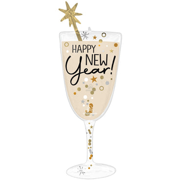 Bubbly Happy New Year Glass Supershape Foil Balloon