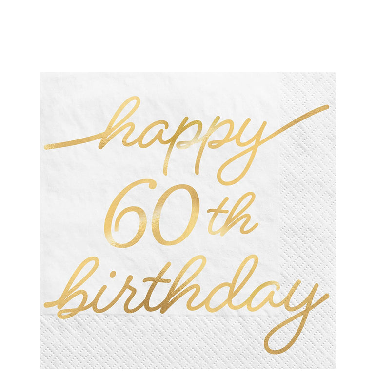 60th Golden Age Birthday HS Beverage Napkins 16pcs