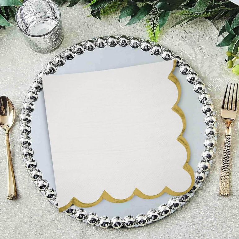 White with Hot Stamped Scalloped Edge Lunch Napkin 16count