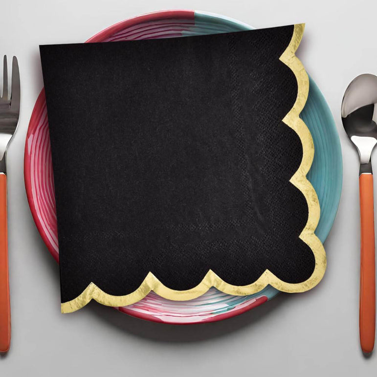 Black with Hot Stamped Scalloped Edge Lunch Napkin 16count